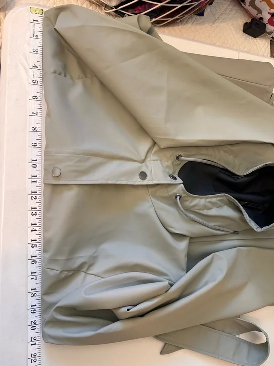 Rains Beige Hooded Trench Coat Size Medium Curve Jacket Scandi Gorpcore Work - Picture 13 of 16